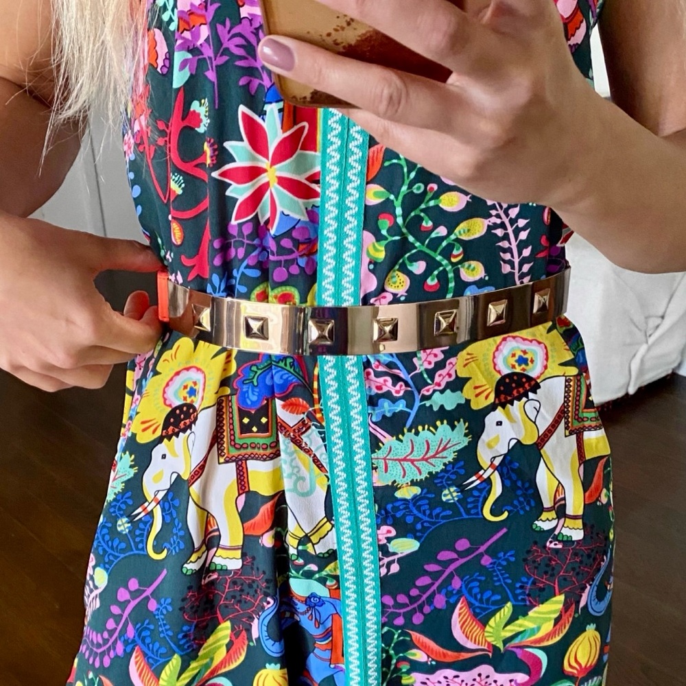 🧡 NEON ORANGE GOLD PLATE STUDDED STRETCHY BELT!